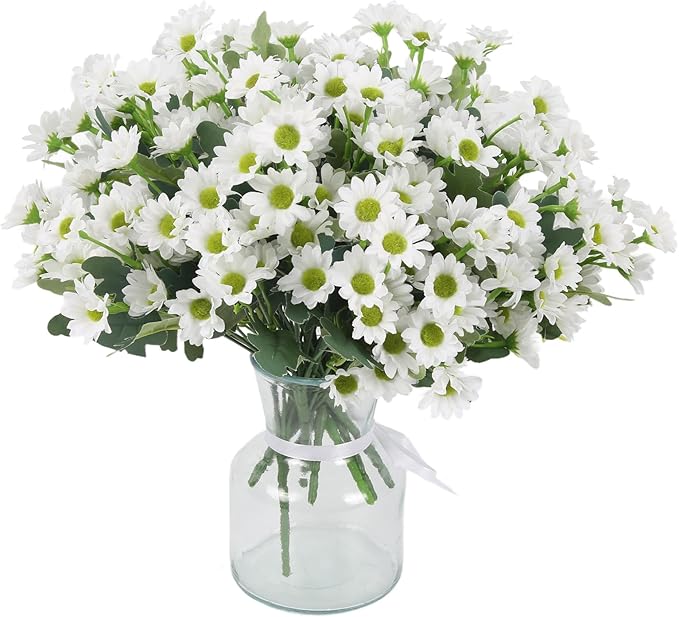 10 Bundles White Daisy Artificial Flowers for Summer Outdoors Planters Realistic Fake Daisies UV Resistant Faux Silk Daisies Artificial Mums Flowers for Outside Home Indoor Window Box Decoration