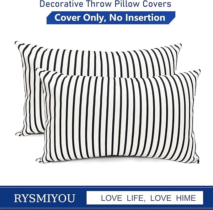 Decorative Throw Pillow Covers Set of 2 Black Striped Pillow Covers 12x20 Inch Throw Pillow Cover Linen Pillowcase Modern Farmhouse Outdoor Pillow Covers for Couch Sofa Bed Living Room