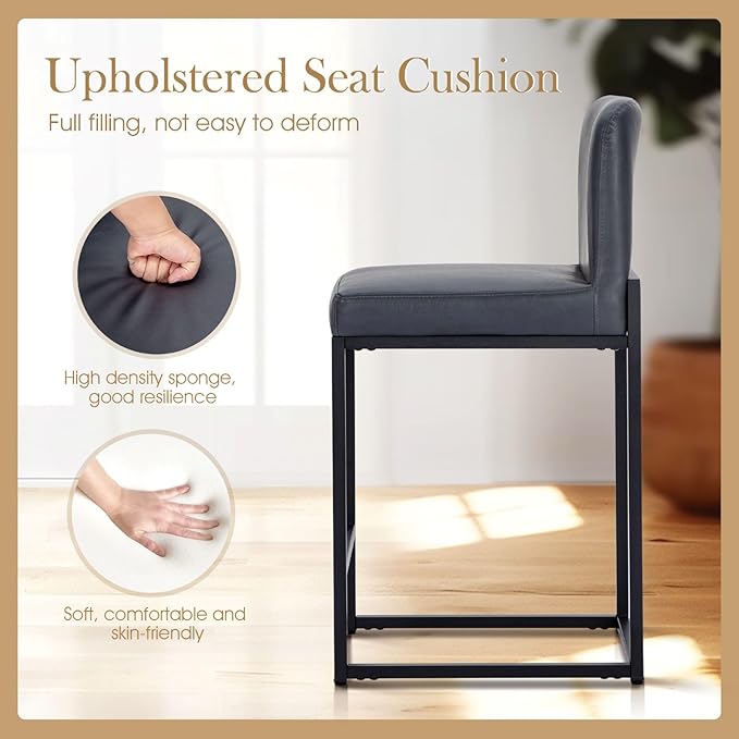 Sophia & William Blue Bar Stools Set of 3,Counter Height 24" Bar Stools, Modern Faux Leather Barstools with Back