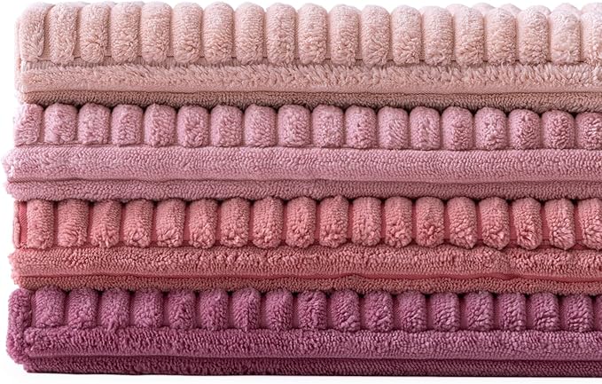 MIULEE Pink Throw Pillow Covers 18x18 Inch Set of 4 Boho Farmhouse Cushion Cases Decorative Gradient Pillow Cases Corduroy Striped Home Decor for Couch Sofa Living Room Bed