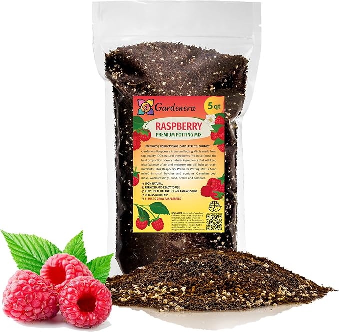 Premium Raspberry Potting Soil Mix - Optimal Blend for Thriving and Juicy Berries - 5 Quart