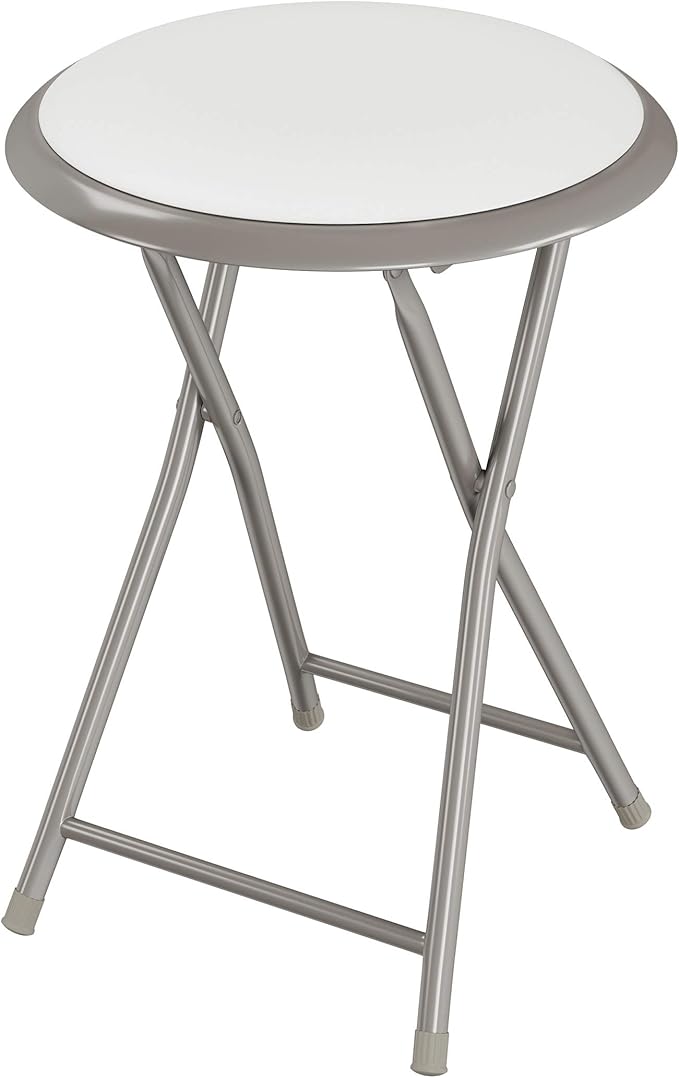Folding Stool - Backless 18-Inch Stool with 225lb Capacity for Kitchen or Rec Room - Portable Indoor Counter Bar Stools by Lavish Home (White)