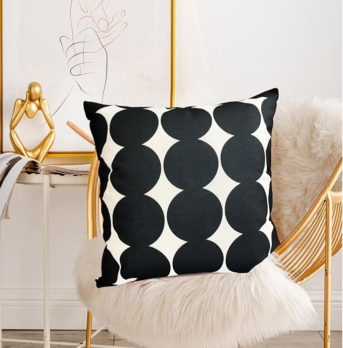 Decorative Throw Pillow Covers Set of 2 Black Fashion Polka dot Pillow Covers 20x20 Inch Throw Pillow Cover Linen Pillowcase Farmhouse Outdoor Pillow Covers for Couch Sofa Living Room