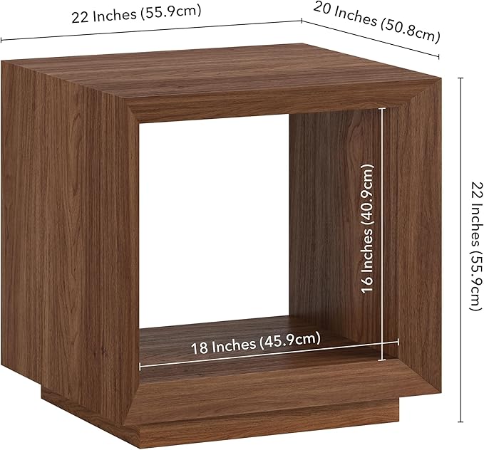 Henn&Hart 22" Wide Rectangular Side Table in Satin Walnut, for Home, Living Room, Bedroom, Entertainment Room, Office