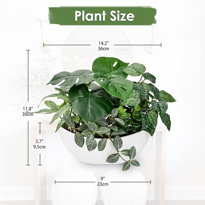 Fake Plants 11.8" Artificial Potted Plant Assorted Faux Plant in Pot Silk Plants Artificial Plants Indoor for Home Living Room Bedroom Bathroom Office Desk Table Centerpieces Shelf Greenery Decor