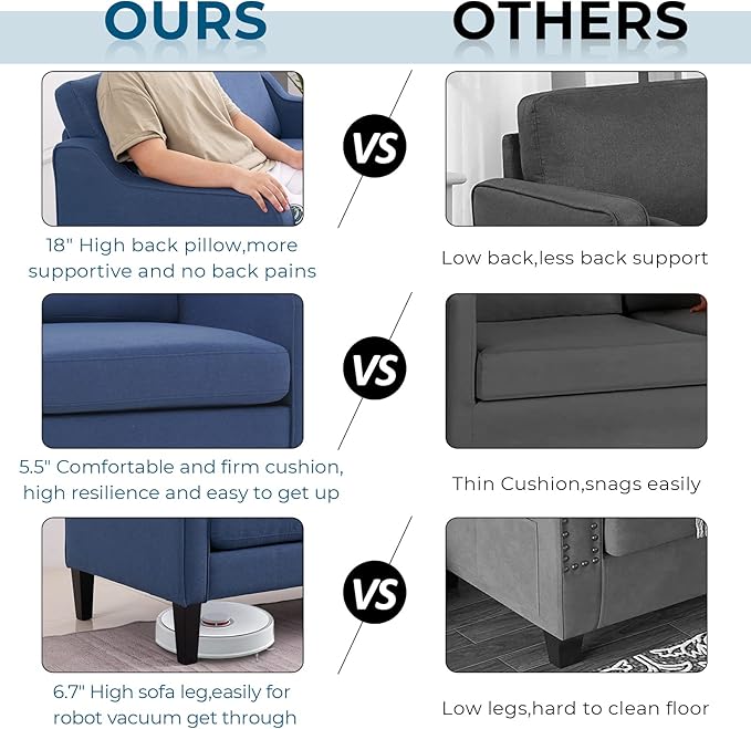 VINGLI Modern Accent Chairs Set of 2,Comfy Blue Armchair for Bedroom,Living Room Upholstered Sofa Chair Reading Chair for Small Spaces