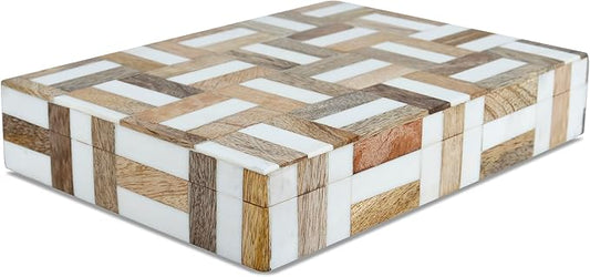 Handicrafts Home Decorative Storage Box, Keepsake Holder & Gift Box or Decorative Accent, Home decor, Jewelry Organizer, Made with Wood & Resin Inlay, Handmade Marquet Chase Collection-6X8X1.5 in