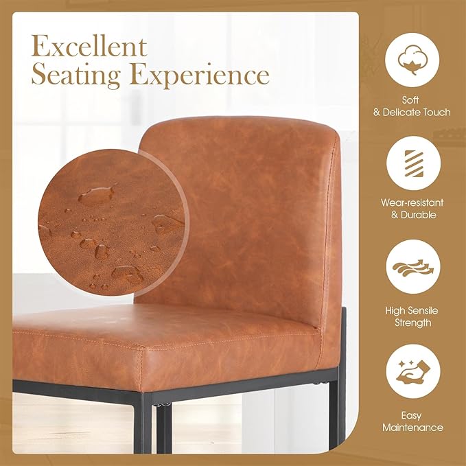 Sophia & William Brown Bar Stools, Counter Height 24" Bar Stools with Back, Modern PU Leather Kitchen Island Bar Chairs,1 Pack