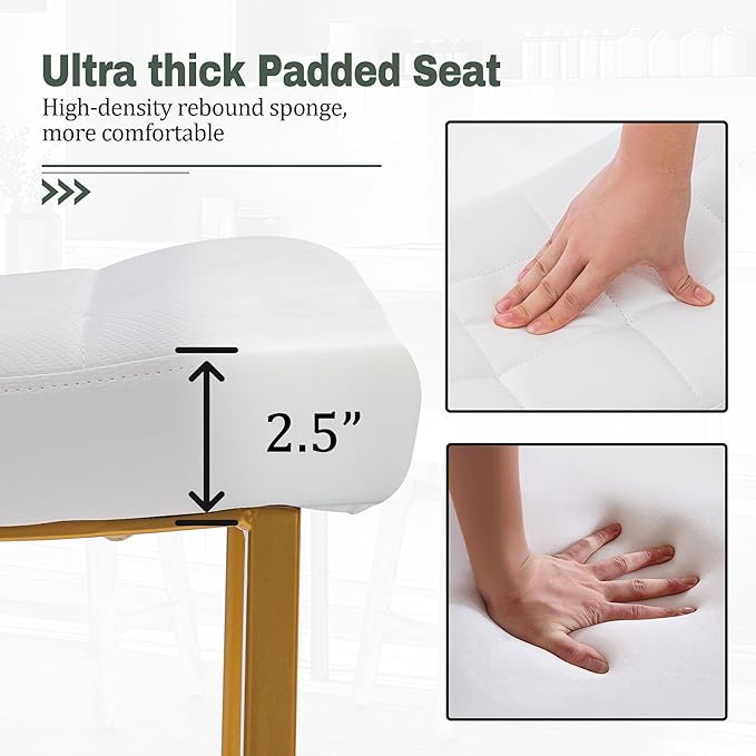 White & Gold Counter Height Bar Stools Set of 4 for Kitchen Counter Modern Backless Barstools with Upholstered Faux Leather Seat and Metal Frame Industrial 24 inch Bar Chairs