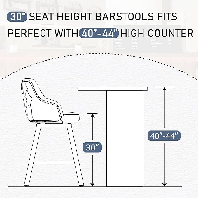 Bar Stools Set of 4, 30" Swivel Bar Height Bar stools with High Back, Faux Leather Kitchen Barstools Bar Height for Kitchen Island (Navy Blue, 4PCS 30" Bar Stools)