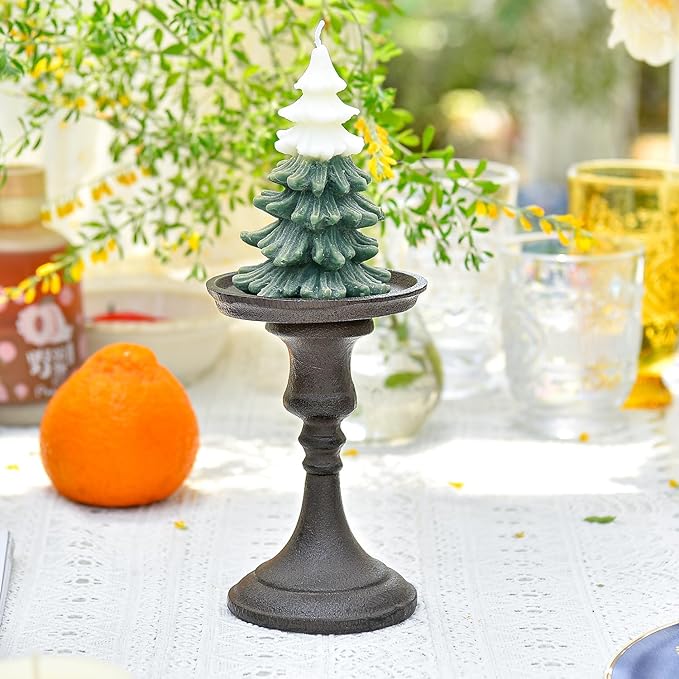 Sungmor Rustic Cast Iron Pillar Candle Holder, 5.9" Tall Vintage Candlestick Holders, Table Centerpiece Metal Candle Holder, Farmhouse Candle Stand for Fireplace Shelf Home Decor