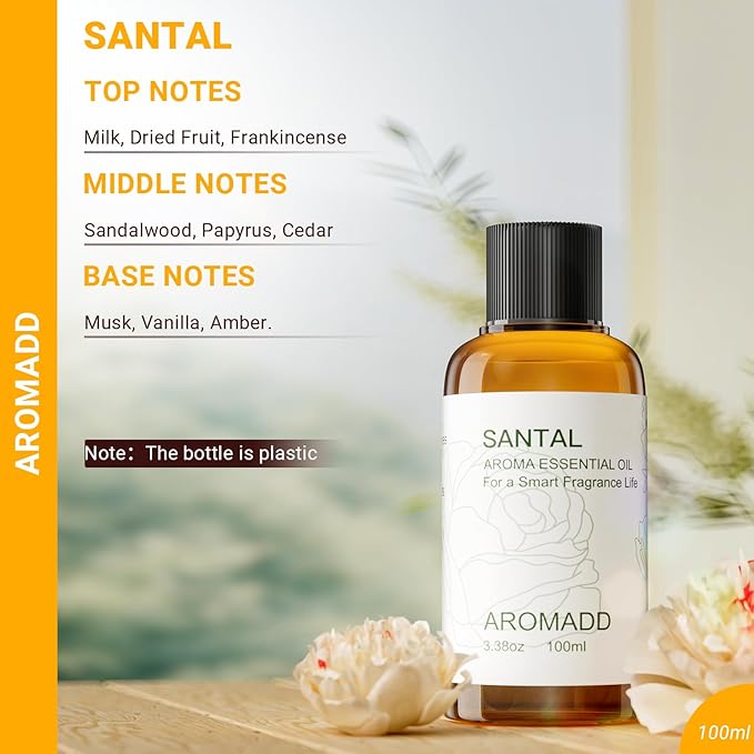 Hotel Scents Diffuser Oil Santal, Luxury Essential Oils for Waterless Diffuser, Aromatherapy Hotel Diffuser Oil for Home & Office, Long-Lasting - 3.38 fl oz (100 mL)