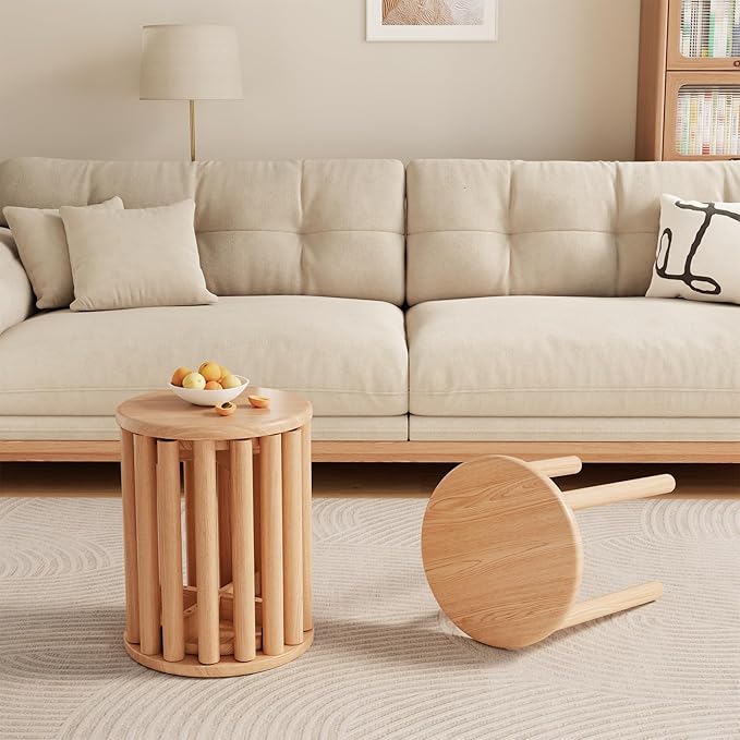 Stackable Stools Set of 4 Wooden Stools 18 Inch Stool Nesting Side Tables Nesting Coffe Table Sturdy and Durable,No Installation Required,Top Stackable Stool for Saving Space(Natural Bar stools)