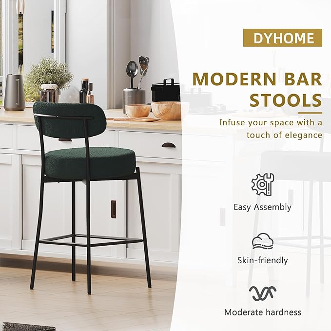 DYHOME Bar Stools Set of 4, 27.56 Inches Counter Height Kitchen Bar Stools with Back, Modern Metal Tall BarStools for Kitchen Island, Green