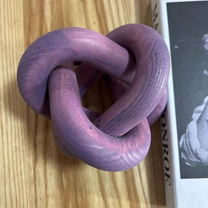 Wood Knot Decor -Coffee Table Decor Shelf Decor Table Books Hand Carved Home Decoration Boho Country Rustic Modern Shabby Chic Style Decor 3 Link Wooden Knot Chain Link Decor (Purple)