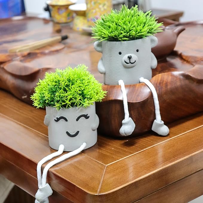 MAKHOT 2pcs Cute Artificial Succlent Plants with Pots, Fuax Plant Bathroom Decor-Office Desk Decorations for Women-Fake Plants Decorations for Work Office Shelf-Mini Potted Small Plant Home Decor