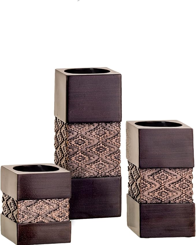 Creative Scents Dublin Brown Set of 3 Tealight Candle Holders Table Decor Gift Set - Centerpieces for Living/Dining Room Table, Coffee Table Decor for Fireplace/Entrance or Bathroom