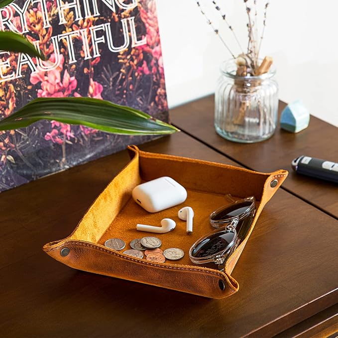Londo Genuine Leather Tray Organizer - Practical Lightweight Water Resistant Computer Table Desk Storage Box for Wallets, Watches, Keys, Coins, Cell Phones and Office Equipment