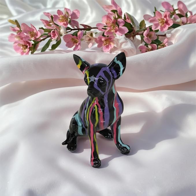 Fluid Chihuahua Statue, Creative Colorful Puppy Home Sculpture Decoration, Suitable for Decorating Bookshelves, Desktops, Kitchens, Living Rooms, and Other Spaces