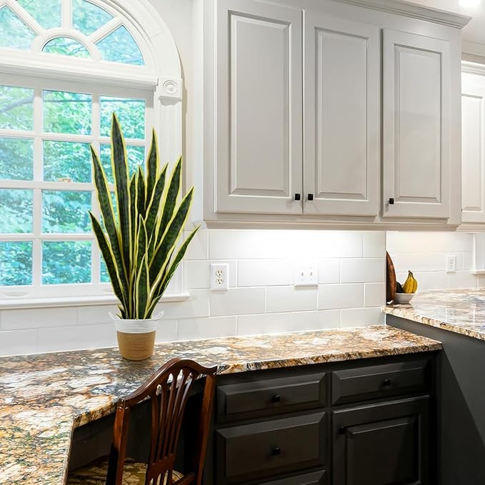 Artificial Snake Plant, 3ft Fake Sansevieria with Basket, 35" Fake Mother in Law Plants, Perfect Faux Potted Plant Greenery for Indoor Home Office Store Lifelike Decoration (Yellow)