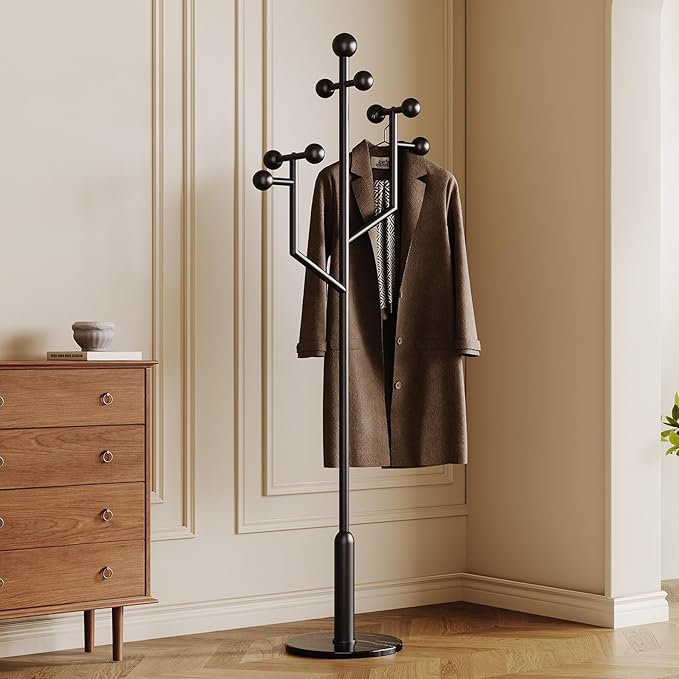 Modern Coat Racks,Coat Rack Freestanding with Marble Base,coat tree freestanding heavy duty,Metal Coat hanger Stand with 8 Ball hooks for Bags,Jacket,Clothes,Hats