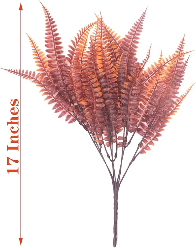 Artificial Plants, 12 Bundles Fake Boston Fern Greenery Outdoor UV Resistant Plastic Flowers (Fall Boston)