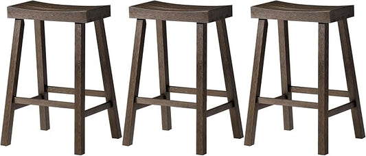Maven Lane Kitchen Bar Stool, Modern Farmhouse Wood Counter Barstool, Kitchen Island Stool, Counter Height Bar Stools for Kitchen, Wide Seat Backless Bar Stools, Vincent 26", Antiqued Brown, Set of 3