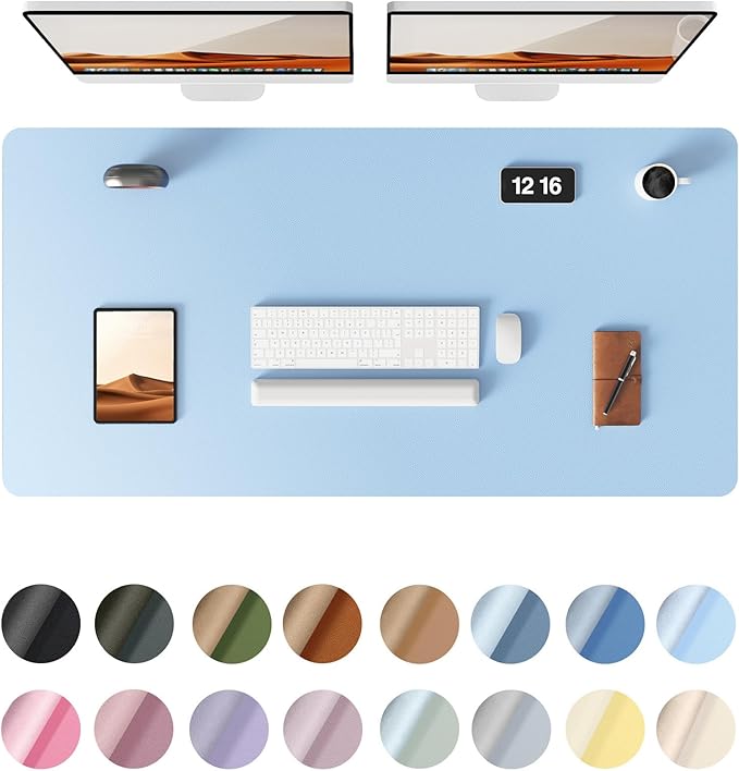 YSAGi Leather Desk Protector, Office Mat, Large Mouse Mat, Non-Slip PU Leather Blotter, Laptop Pad, Waterproof Writing Pad for Office and Home (Baby Blue, 47.2" x 23.6")