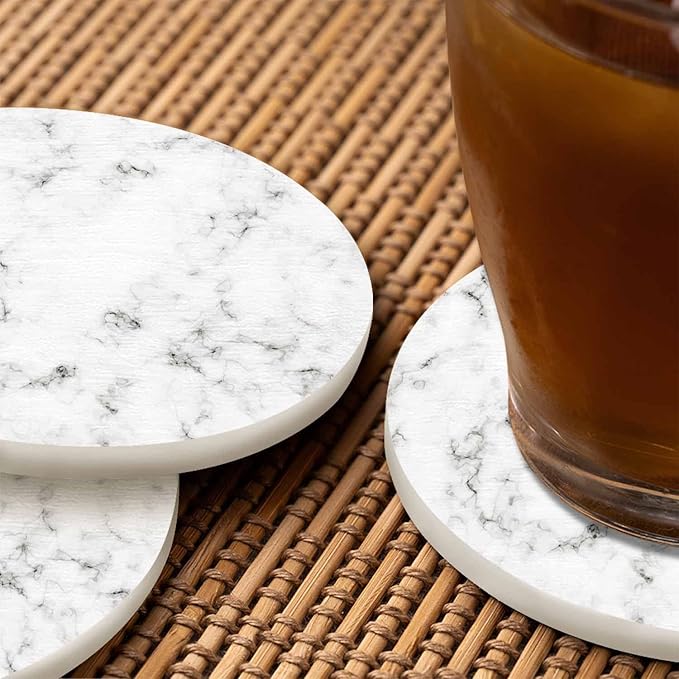 Marble Texture Design Cup Coasters for Table Elegant Gray Rock Stone Tile Fashion Granite Luxury Doodle Reusable Drink Coasters Set 2 Pcs Coffee Home Farmhouse Living Room Bar Decor