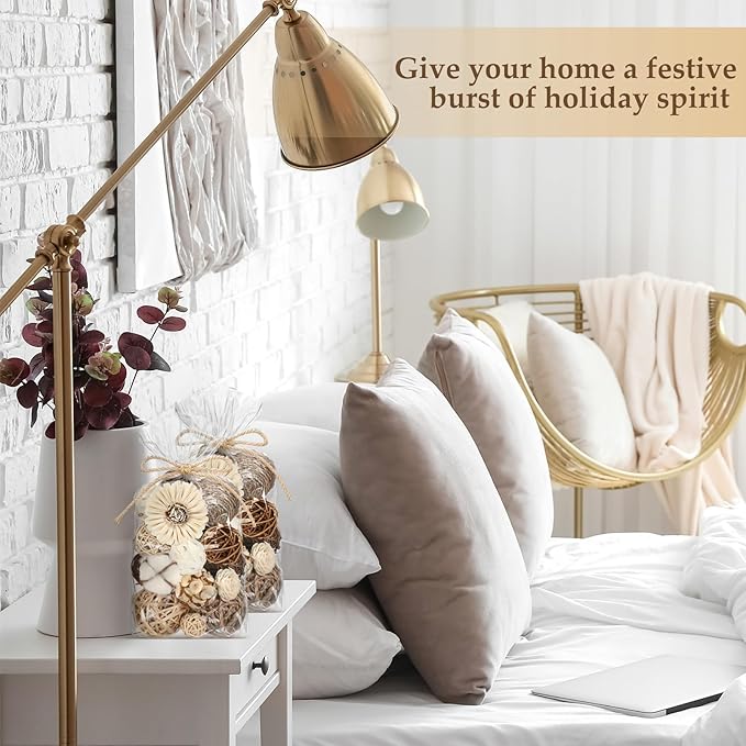 Riceshoot 2 Pack Decorative Balls Potpourri Bowl Filler Decor Natural Vase Bowl Filler Assorted Spherical Rattan Twigs Wicker Balls Cotton for Home Centerpiece(Brown)