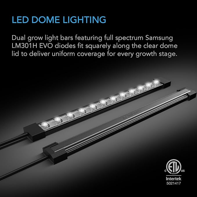 AC Infinity Heavy-Duty Humidity Dome with Full Spectrum LED Grow Light Bars, Samsung LM301H EVO Diodes, Drip Tray, 5x8 Cell Seedling Tray, 3mm Thick Dome and Vented Extension Panels, for Seed Starting