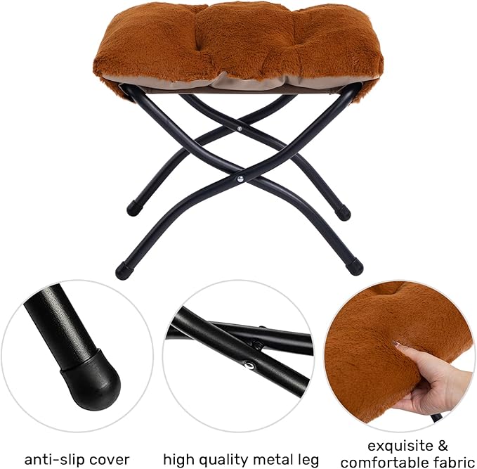 HollyHOME Fabric Lazy Chair with Foldable Ottoman, Accent Comfy Lounge Arm Chair and Folding Footrest Stool Set, Leisure Sofa Reading Chair and Footstool for Living Room, Bedroom, Dorm, Dark Brown