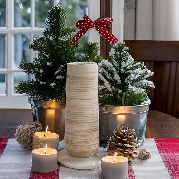 ALMA 9 Inch White Ceramic Vase for Dried Flower Bouquet, Small Cream Pampas Grass Vase for Home Decor, Beige Rustic Vase for Tabletop Centerpieces, Bookshelf, Mantle, Living Room