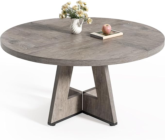 LITTLE TREE Round Dining Table for 4-6 People, 47 Inches Dining Room Table with Wooden Pedestal Base, Grey Dinner Tables, Circle Kitchen Tables for Dining Room, Kitchen, Living Room(Table Only)