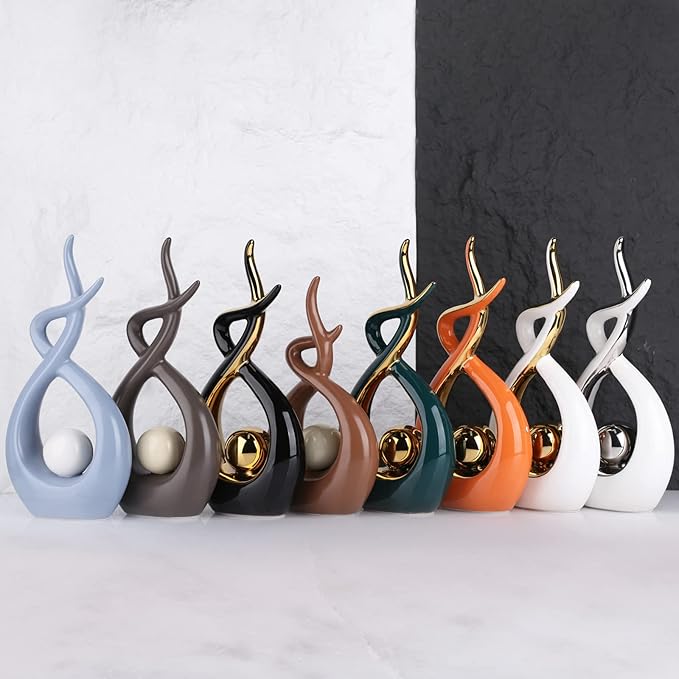 Pink White Modern Sculpture Table Decorations, Ceramic Knick Knacks Statues for Living Room Decor, Tv Stand and Desk Decor, Suitable for Coffee Tables and Shelf Decorations, Great Gift Idea