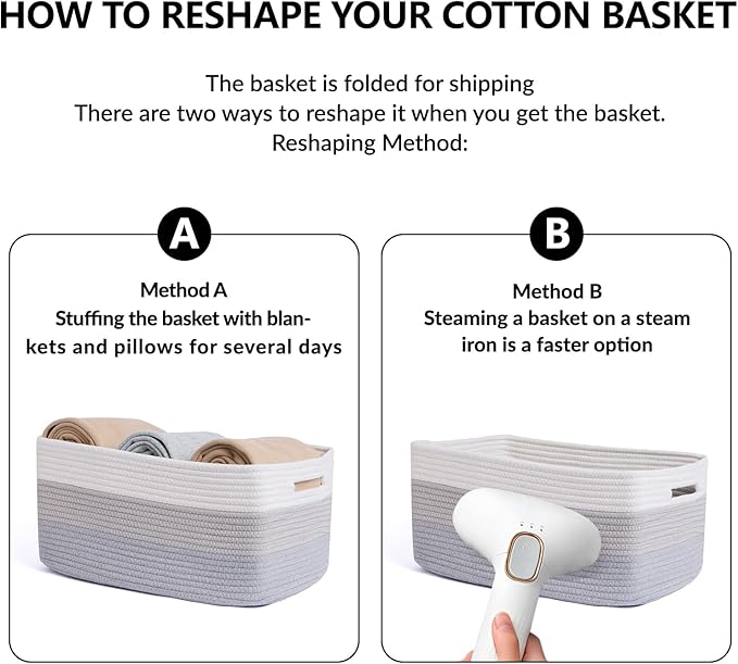 Large Storage Baskets for Shelves, Closet Organizers Bins for Clothes Blanket Towels, Baby Nursery, Toy Baskets Box, Woven Rope Baskets, 17 x 13 x 7.5”, 2 Packs Gradient Grey