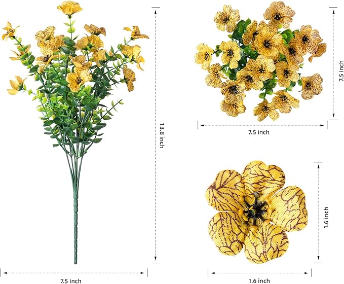 Artificial Fall Flowers Faux Mums for Outdoor Indoor Garden Home Decoration, Faux Flower Daisy with Eucalyptus Leaves Fake Plants Greenery Boxwood Porch Patio, 12 Bundles (Yellow)