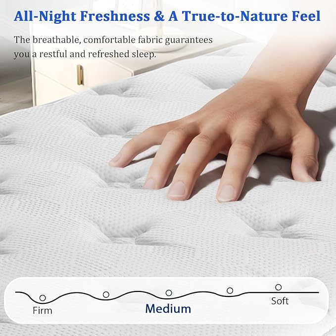Full Size Mattress in a Box 14 Inch Hybrid Mattress [Enhanced Stability], Medium Firm Feel with Memory Foam and Pocket Springs, Reinforced Edge Support