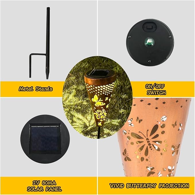 Butterfly gifts for women,2 Pack Solar pathway Lights Outdoor,Metal Garden decorations outdoor Lights with Patterns and Warm Light,Waterproof landscape lighting for Path Patio Backyard Walkway Yard