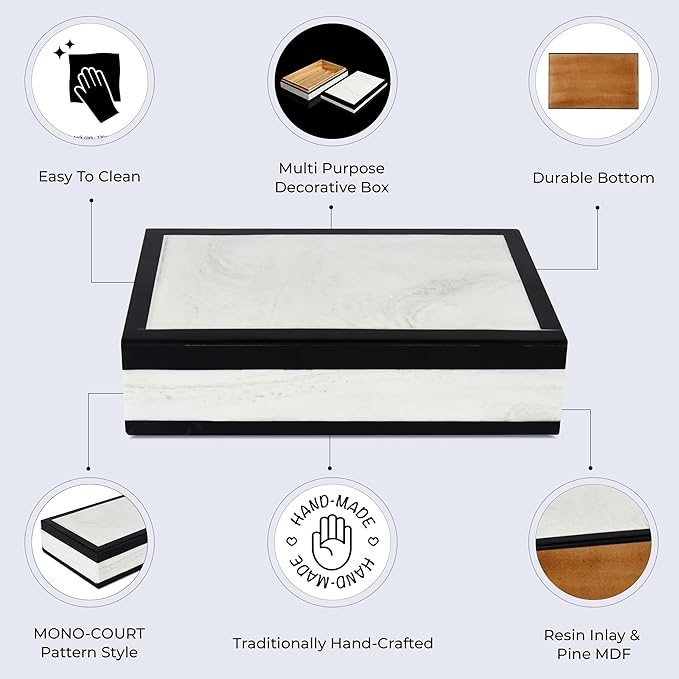 Handicrafts Home Handmade Mono Collection Decorative Jewelry Box Organizer – Keepsakes, Trinkets, and Home Decor – Antique Coffee Table Storage, Wedding Memory Box, Farmhouse Style Decor Court, 8x5x2