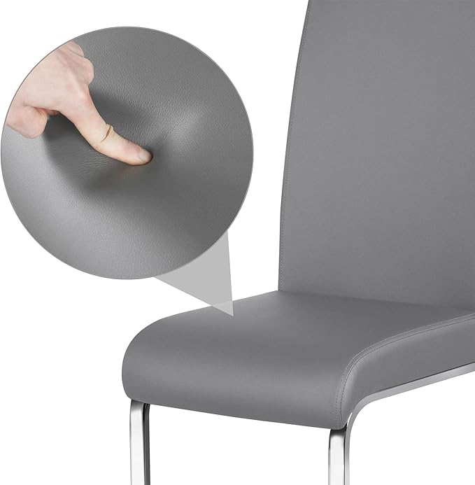 Yaheetech Dining Chairs Set of 4 Modern Faux Leather Upholstered Dining Room Chairs with High Back and Metal Chrome Legs for Kitchen/Living Room/Restaurant, Light Gray