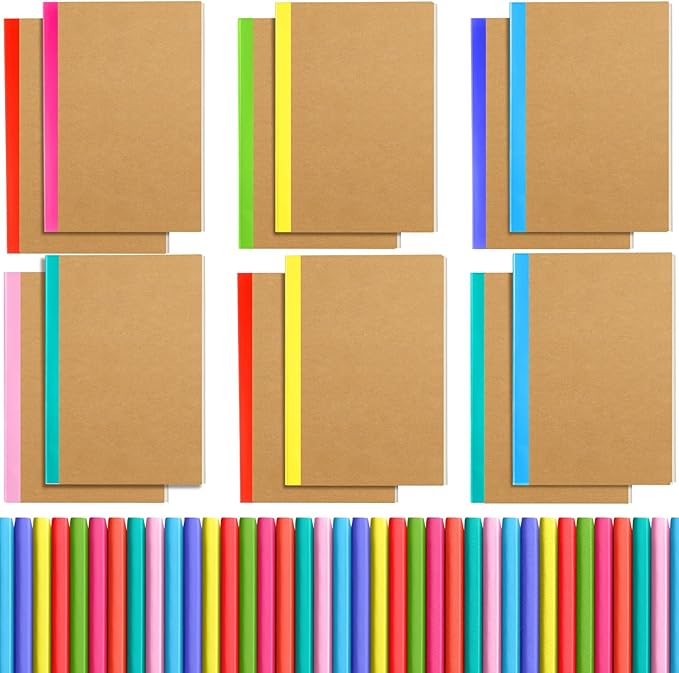 Handepo 100 Pack Composition Notebooks A5/A6 Ruled Lined Composition Kraft Notebooks Bulk Soft Cover Journals Travel Diary Memo for Students Classroom Office Supplies(A6,Colourful)