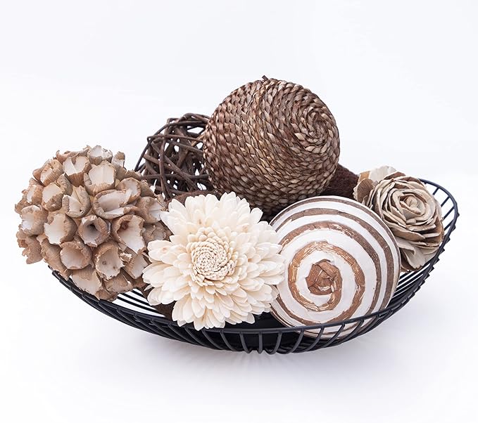 ANDALUCA Decorative Balls Bowl Filler Beige Orbs Floral Home Decor (Cocoa Floral)