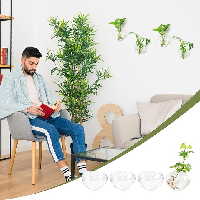 XXXFLOWER Wall Hanging Glass Terrariums，Clear Planters Propagation Station Glass Flower Vase,Air Plant Terrariums for Hydroponic Plants,Home Office Decor,Gifts,Heart-Shaped Set of 4