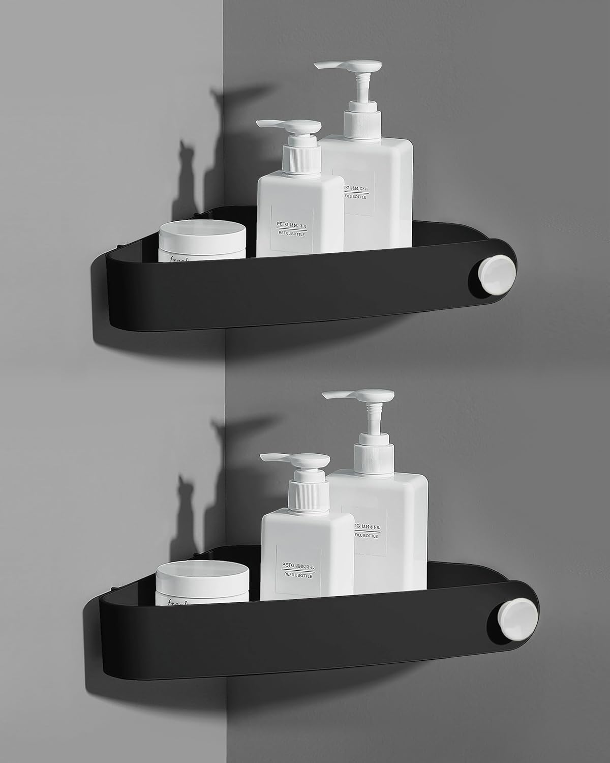 Sotfamily Shower Caddy Corner, 2 Pack Adhesive Corner Shower Shelves for Bathroom Organizers and Storage, Rust Free Plastic Rack for Bathroom Accessories & Decor, Black