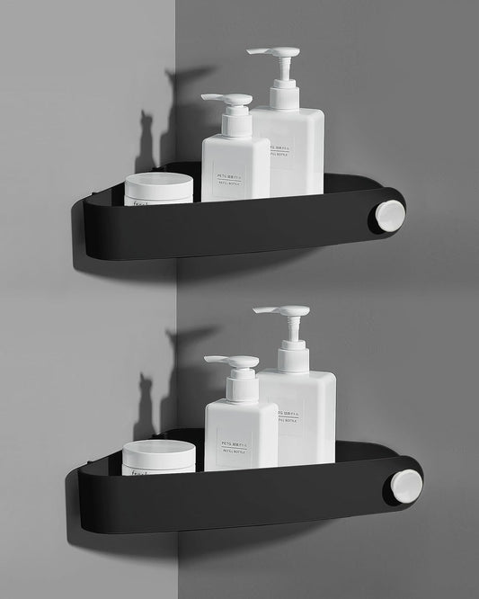 Sotfamily Shower Caddy Corner, 2 Pack Adhesive Corner Shower Shelves for Bathroom Organizers and Storage, Rust Free Plastic Rack for Bathroom Accessories & Decor, Black