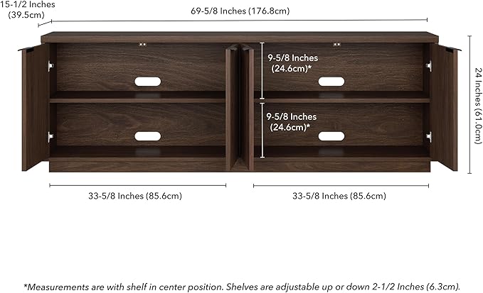 Henn&Hart TV Stand for TVs up to 78'' with 2 Storage Cabinets and Adjustable Shelves for Living Room, Family Room, or Office, Alder Brown