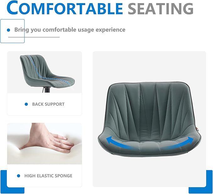 YOUNIKE Bar Stools Set of 2 for Kitchen Island, Greyblue Swivel Tall Barstools, Adjustable Bar Stool with Back, Leather Padded Bar Chairs, Modern Counter Height Stools with 300LBS Support