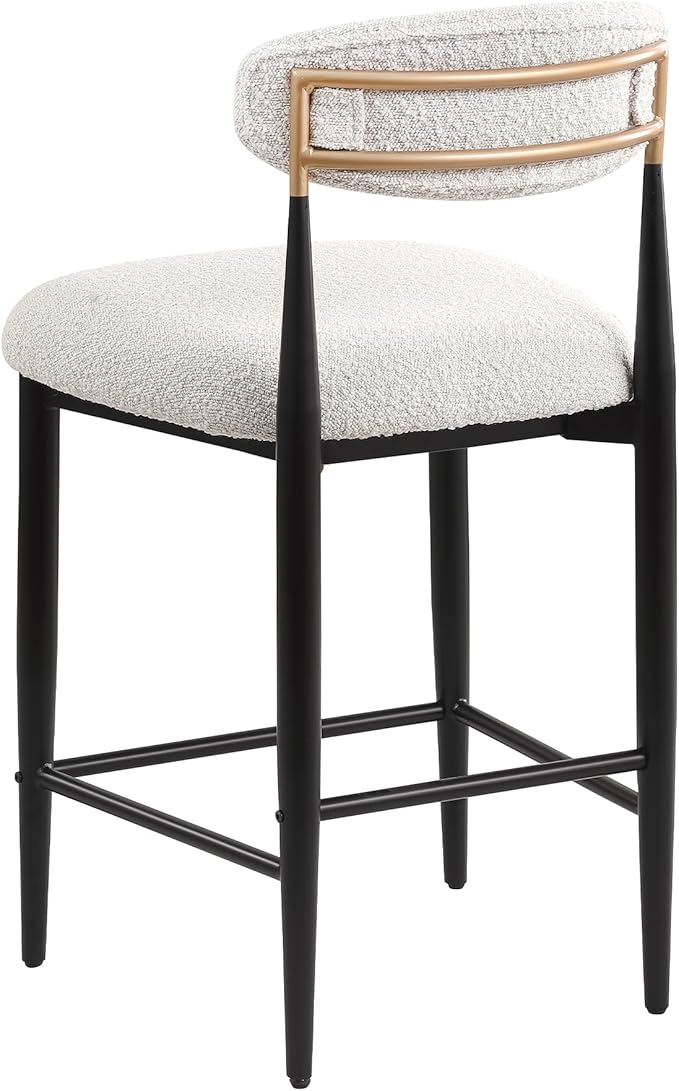 Morden Fort Counter Height Bar Stools Set of 4, Modern White Counter Stools with Black Metal Legs and Curved Backs, 26" Boucle Island Chairs for Kitchen and Home Bar