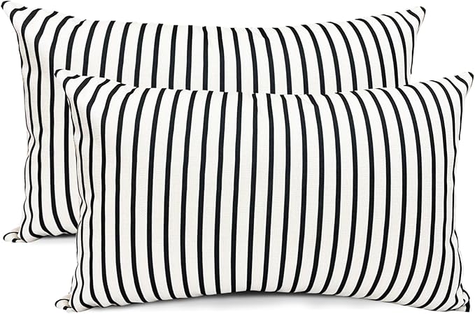 Decorative Throw Pillow Covers Set of 2 Black Striped Pillow Covers 12x20 Inch Throw Pillow Cover Linen Pillowcase Modern Farmhouse Outdoor Pillow Covers for Couch Sofa Bed Living Room